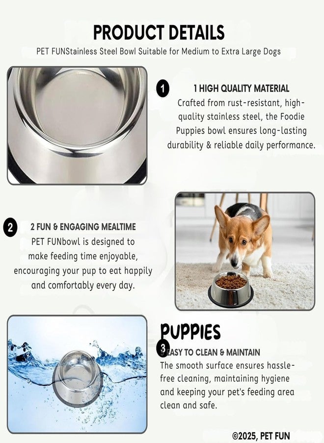 PET FUN® Pet Feeding Stainless Steel Bowl for Dogs, Cats & Any Pets - 150ml-2600ml, XS to Large I Non-Skid Rubber Bottom Food/Water Bowl I Non-Toxic & 100% Safe for Pets (1500ml)|Pack of2 - Image 3